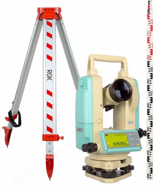 Комплект теодолит RGK T-20 (оптический отвес) штатив рейка - 3 в 1