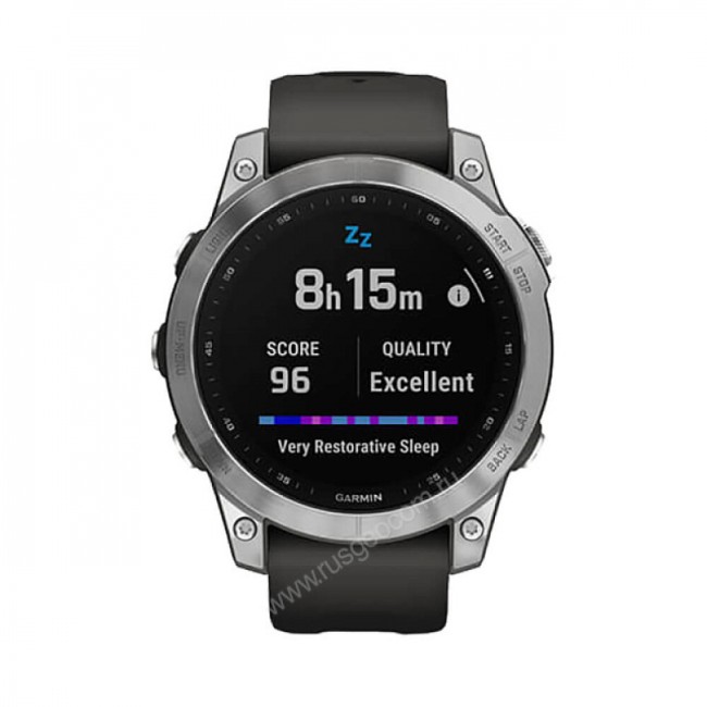 Часы Garmin Fenix 7 серебристый с графитовым силиконовым ремешком Часы Garmin Fenix 7 серебристый с графитовым силиконовым ремешком