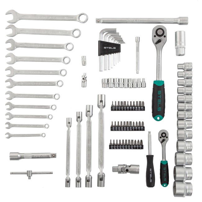Набор инструментов 1/2", 1/4", CrV 88 предметов Stels Набор инструментов 1/2", 1/4", CrV 88 предметов Stels